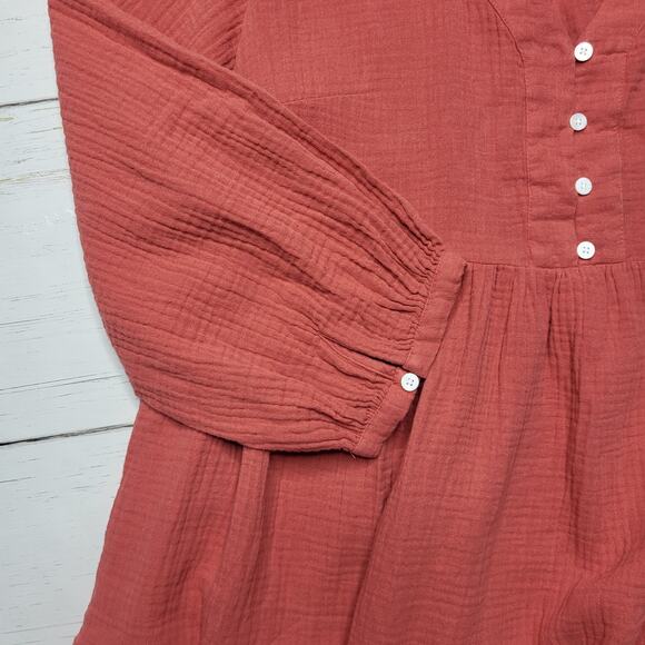 Madewell Lightspun Colette Mini Dress Rose Red Gauze Tiered Baby Doll Small 6 - Picture 7 of 11